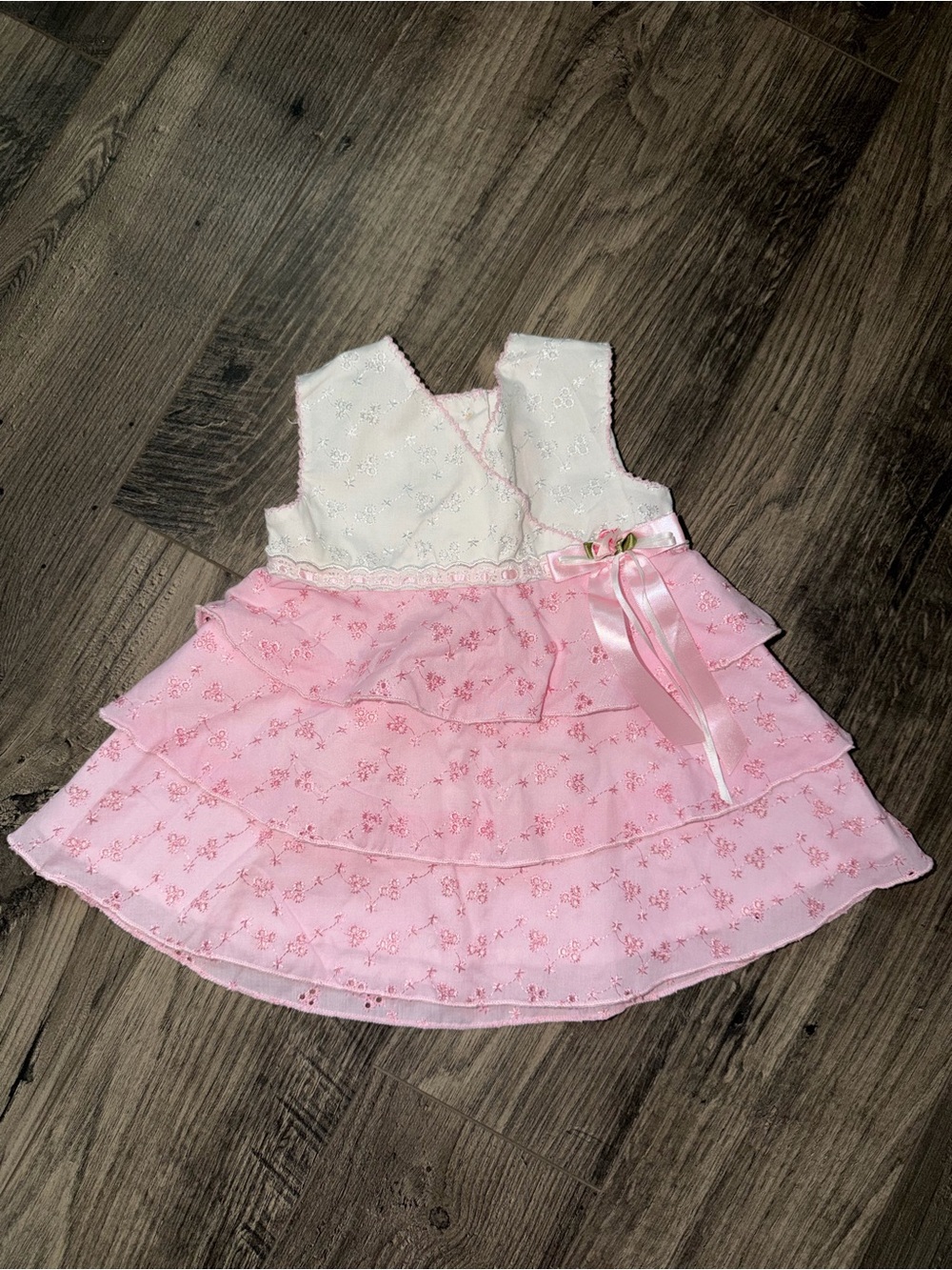 Pink Layered Floral Dress for Girls with Satin Bow